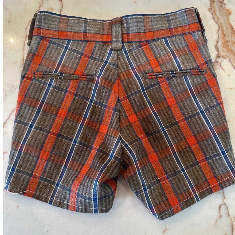 Wrangler Plaid Shorts Vintage Style Western Wear Orange Blue Brown Talon Size 8 - Picture 3 of 4